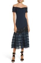 Women's Jonathan Simkhai Lace Applique Crepe Off The Shoulder Trumpet Dress - Blue