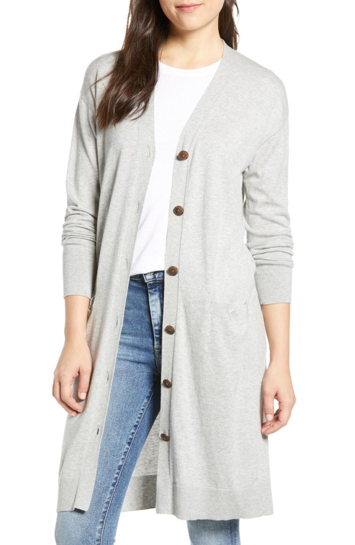 Women's Velvet By Graham & Spencer Cotton & Cashmere Long Cardigan - Grey