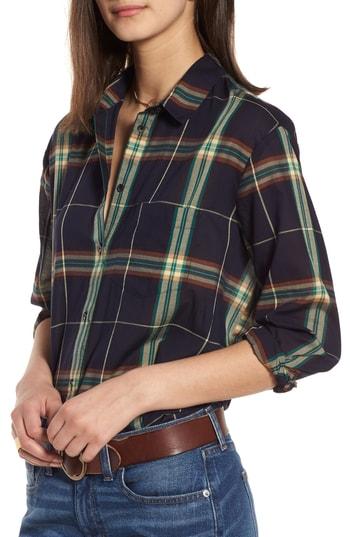 Women's Madewell Oversize Ex-boyfriend Plaid Shirt, Size - Green