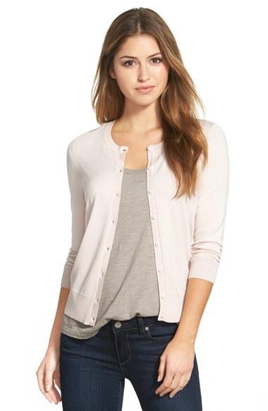 Women's Halogen Three Quarter Sleeve Cardigan - Pink