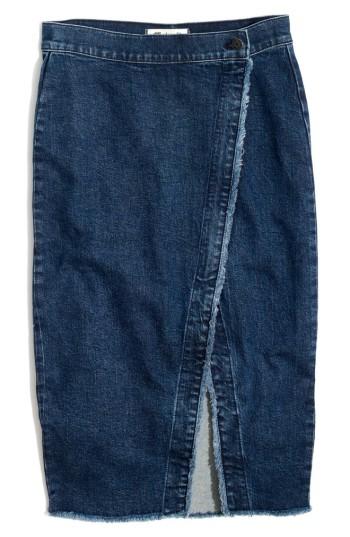 Women's Madewell Raw Hem Denim Midi Skirt