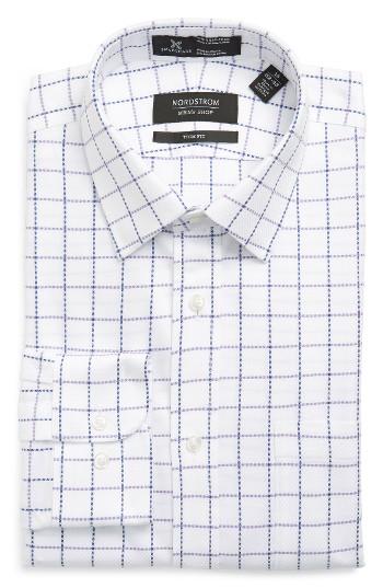 Men's Nordstrom Men's Shop Smartcare(tm) Trim Fit Check Dress Shirt 32/33 - White