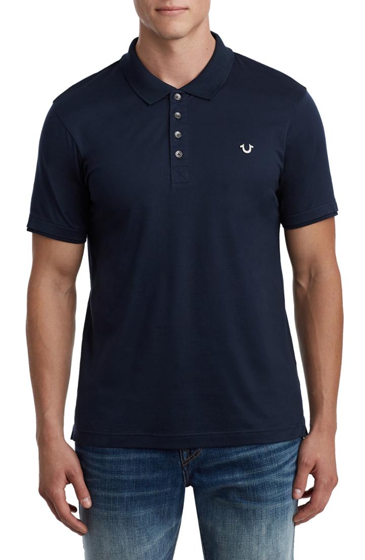 Men's True Religion Brand Jeans Logo Detail Cotton Polo - Blue