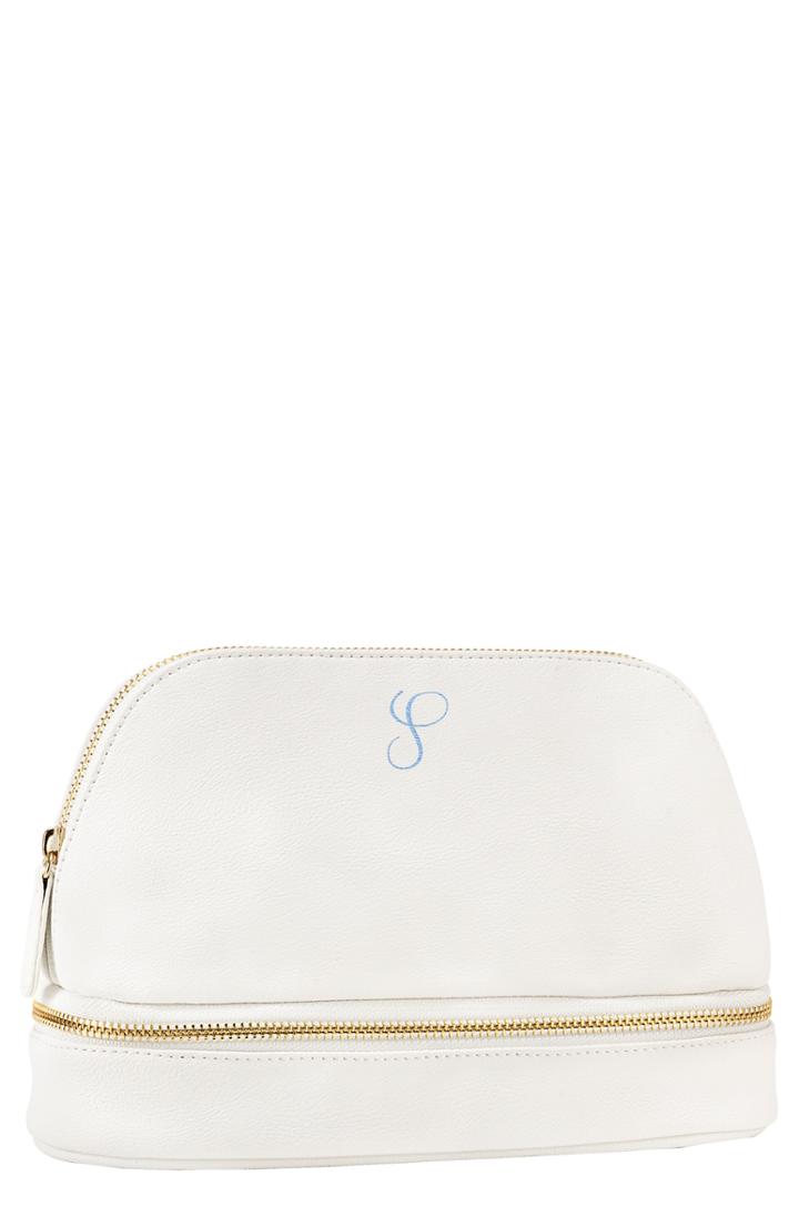 Cathy's Concepts Monogram Faux Leather Cosmetics Case, Size - White S