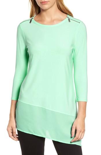 Women's Chaus Zipper Shoulder Asymmetrical Hem Top - Green
