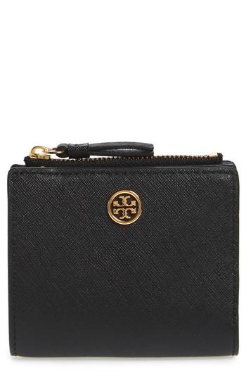Women's Tory Burch Mini Robinson Wallet Leather Bifold Wallet - Black