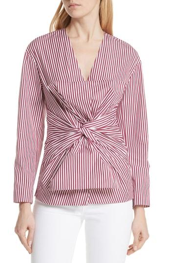 Women's Dvf Stripe Bow Front Blouse - Red