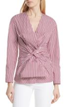 Women's Dvf Stripe Bow Front Blouse - Red