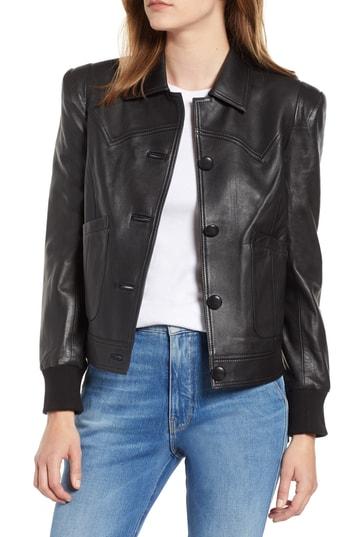 Women's Chelsea28 Puff Shoulder Leather Jacket, Size - Black