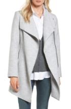 Petite Women's Halogen Asymmetrical Zip Boiled Wool Blend Coat P - Grey