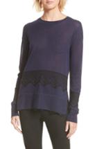 Women's Derek Lam 10 Crosby Lace Hem Silk & Cashmere Pullover - Blue