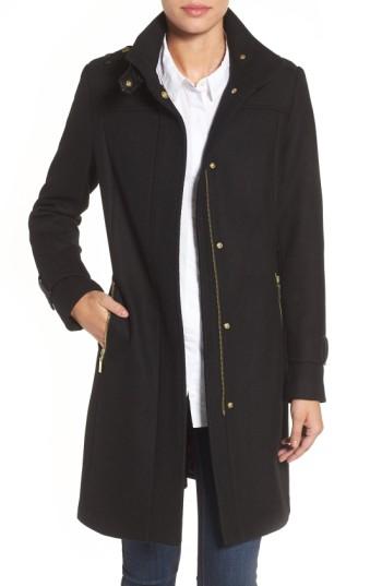 Women's Cole Haan Funnel Neck Wool Blend Coat - Black