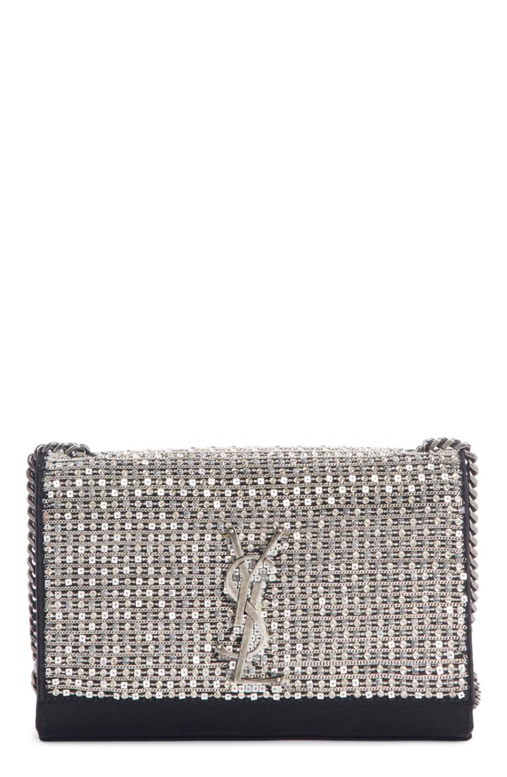 Saint Laurent Small Kate Paillettes Satin Crossbody Bag - Metallic