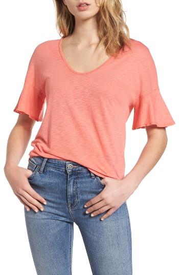 Women's Splendid Ruffle Sleeve Tee - Coral