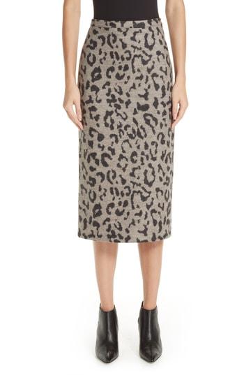 Women's Max Mara Thomas Leopard Jacquard Wool Skirt - Grey