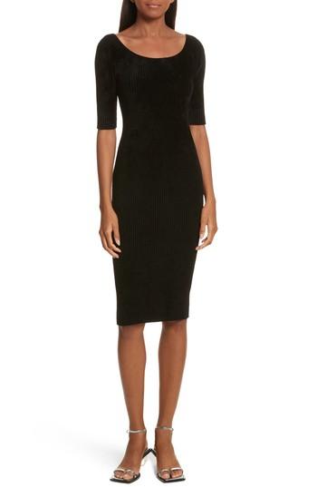Women's Helmut Lang Ribbed Velveteen Body-con Dress - Black