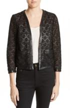 Women's The Kooples Faux Leather Trim Lace Jacket Us / 34 Fr - Black