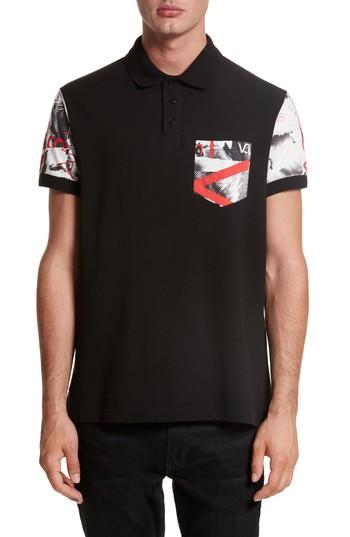 Men's Versace Jeans Print Pocket Polo Eu - Black