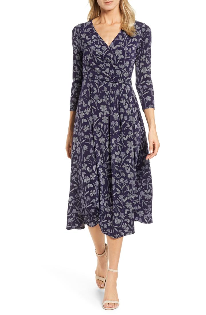 Women's Chaus Etched Floral Faux Wrap Midi Dress - Blue