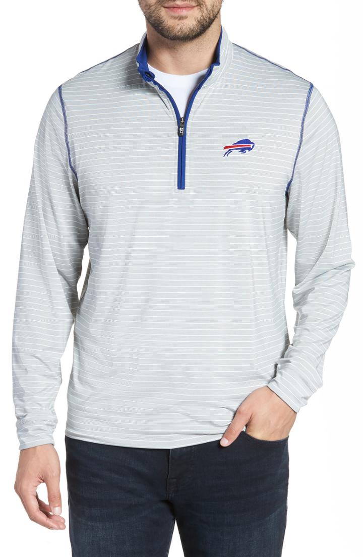 Men's Cutter & Buck Meridian - Buffalo Bills Regular Fit Half Zip Pullover, Size - Blue