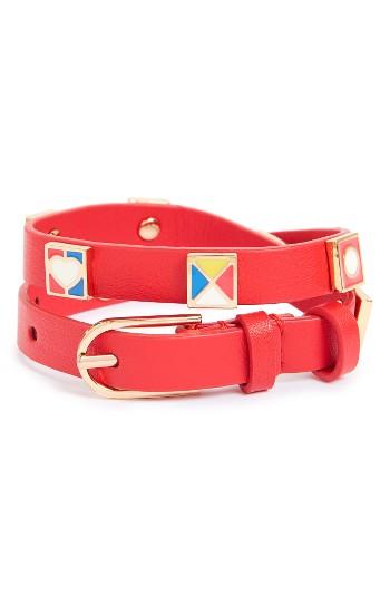 Women's Tory Burch Flag Leather Wrap Bracelet