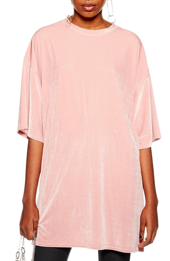 Women's Topshop Velvet Tunic Shirt - Beige