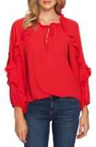 Women's Cece Cascading Ruffle Tie Neck Top, Size - Red
