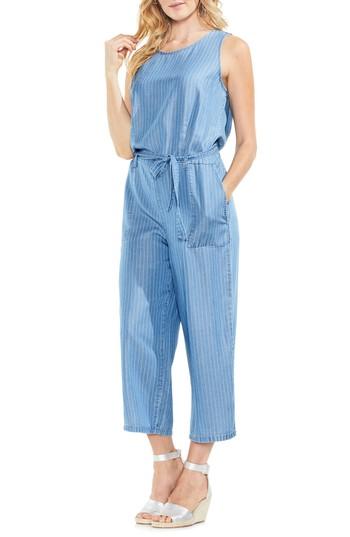 Women's Vince Camuto Sleeveless Stripe Belted Jumpsuit, Size - Blue