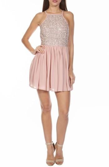 Women's Lace & Beads Sprinkle Sequin Skater Dress