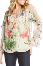 Women's Karen Kane Keyhole Ruffle Sleeve Floral Georgette Blouse