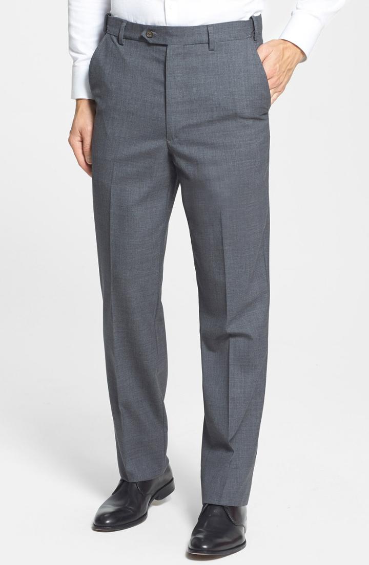 Men's Berle Self Sizer Waist Flat Front Wool Trousers X 30 - Grey