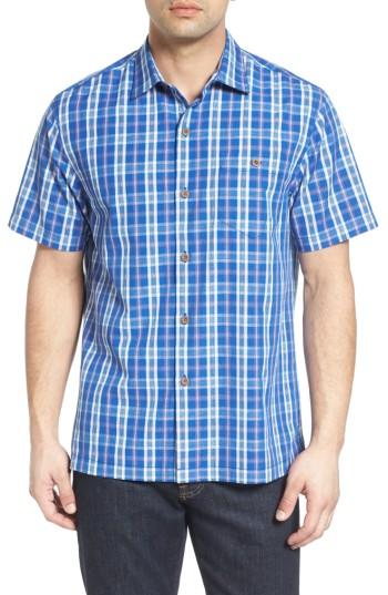 Men's Tommy Bahama Check-o-lada Silk Blend Camp Shirt, Size - Blue