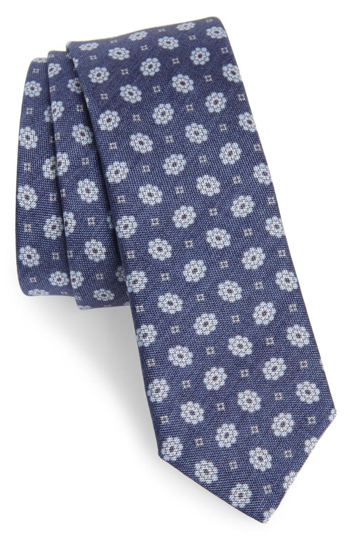 Men's Eleventy Floral Medallion Skinny Silk Tie