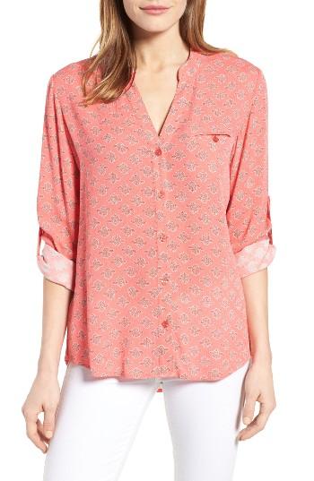 Women's Kut From The Kloth Jasmine Print Roll Sleeve Blouse - Coral