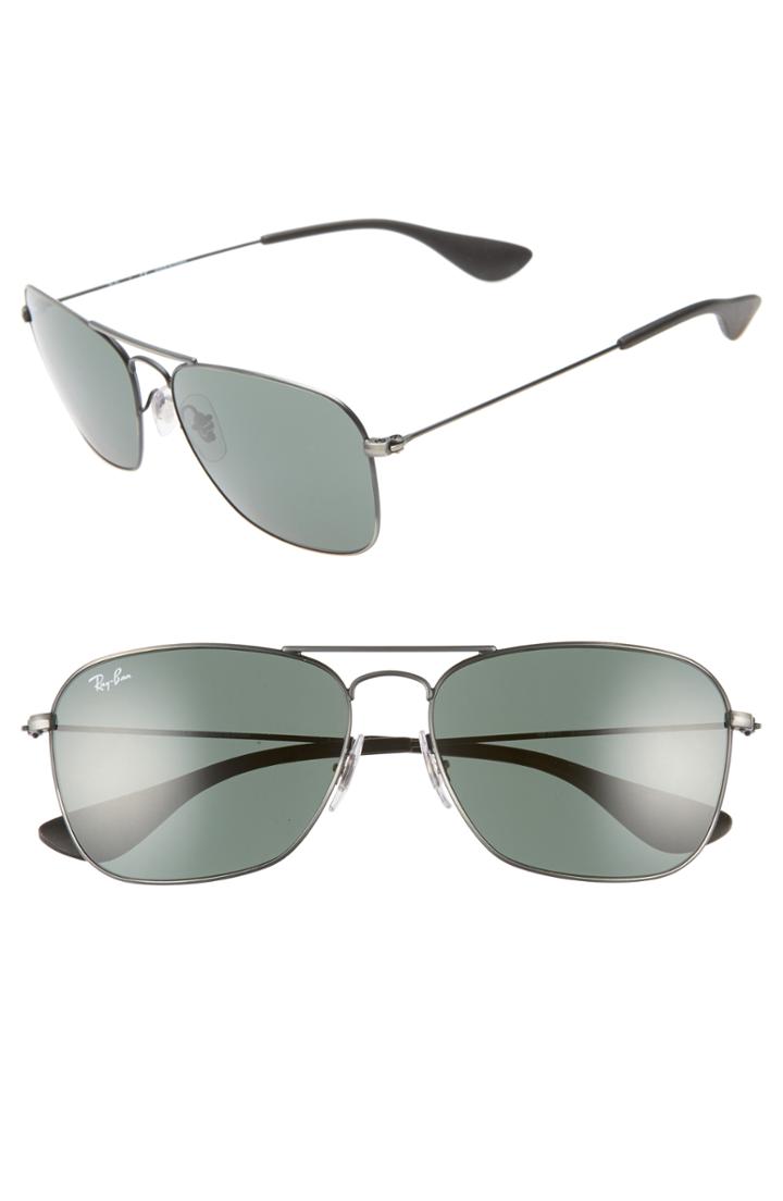 Women's Ray-ban 58mm Navigator Sunglasses - Matte Black/ Green Solid