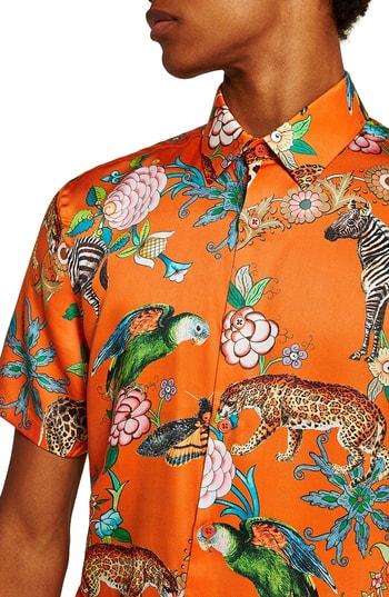 Men's Topman Slim Fit Animal Print Shirt