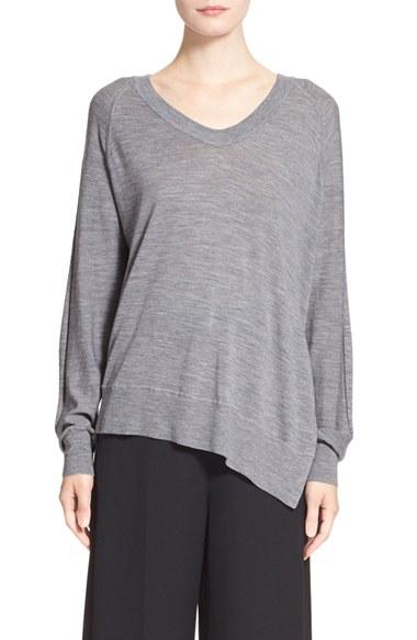 Women's Alexander Wang Asymmetrical Merino Wool V-neck Sweater - Grey