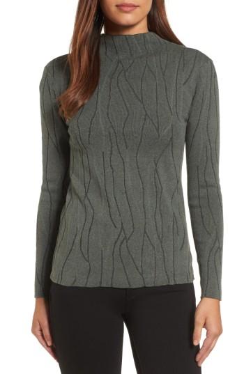 Petite Women's Nic+zoe Artisanal Crackle Jacquard Sweater P - Green