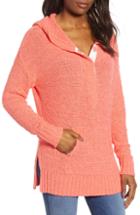 Women's Caslon Beachy Hooded Knit Sweater, Size - Coral