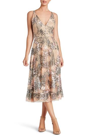 Women's Dress The Population Audrey Embroidered Fit & Flare Dress - Pink