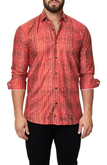 Men's Maceoo Trim Fit Print Sport Shirt (l) - Red