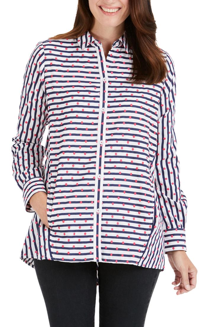 Women's Foxcroft Carlene Dot Stripe Shirt - White