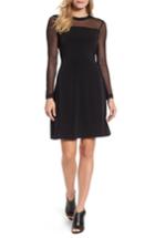 Women's Michael Michael Kors Mesh Fit & Flare Dress - Black