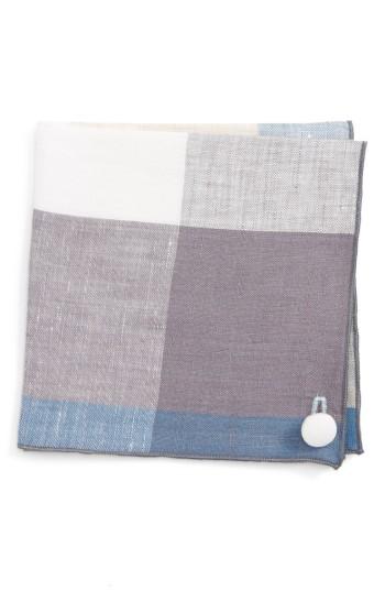 Men's Armstrong & Wilson Check Linen Pocket Square, Size - Grey