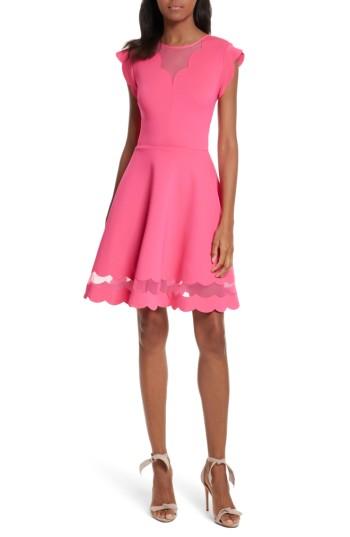 Women's Ted Baker London Mesh Panel Scallop Skater Dress - Pink