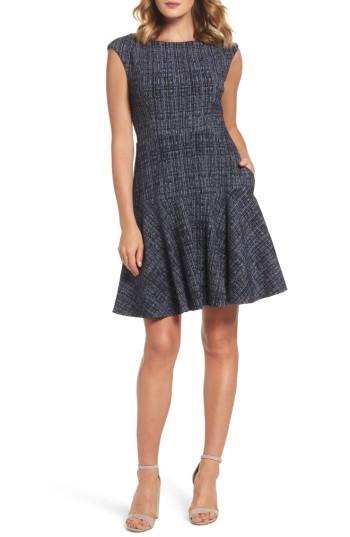 Women's Eliza J Tweed Fit & Flare Dress - Blue