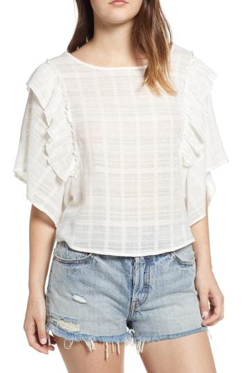 Women's Bp. Flutter Sleeve Plaid Top - Ivory