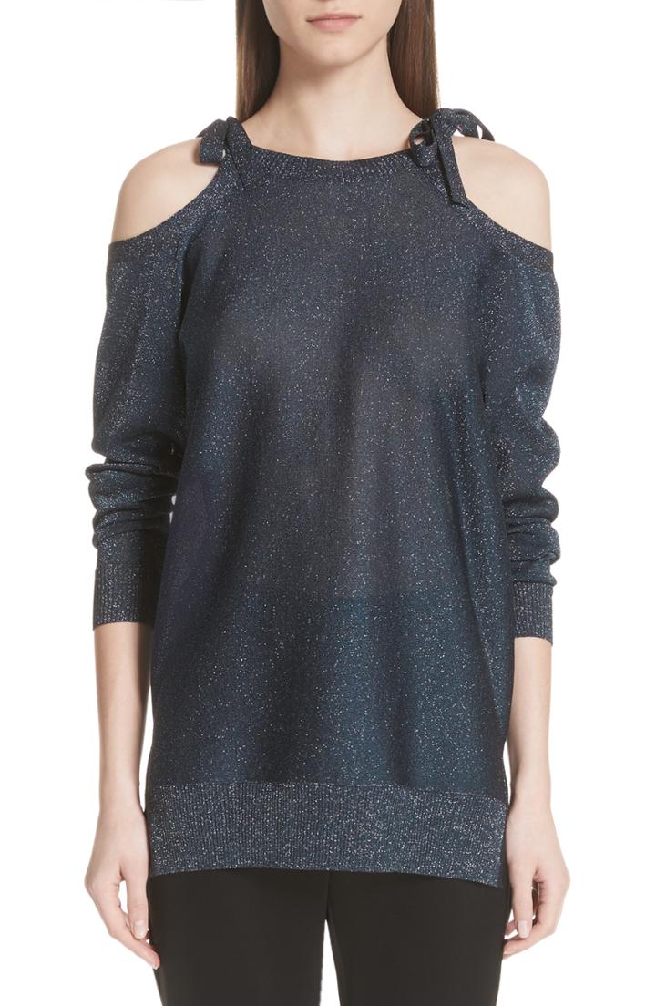 Women's St. John Collection Glitter Jersey Knit Cold Shoulder Sweater - Black