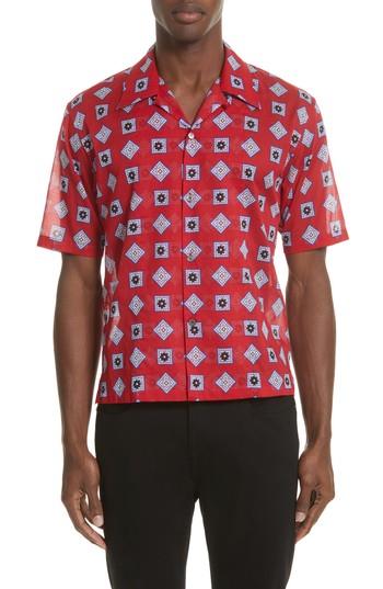 Men's Maison Margiela Muslin Print Camp Shirt Eu - Red