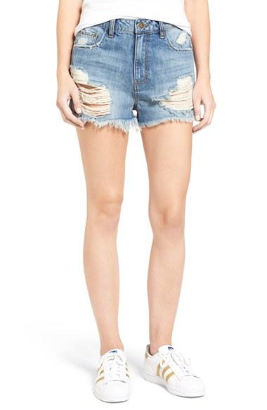 Women's Sun & Shadow Ripped High Rise Denim Shorts